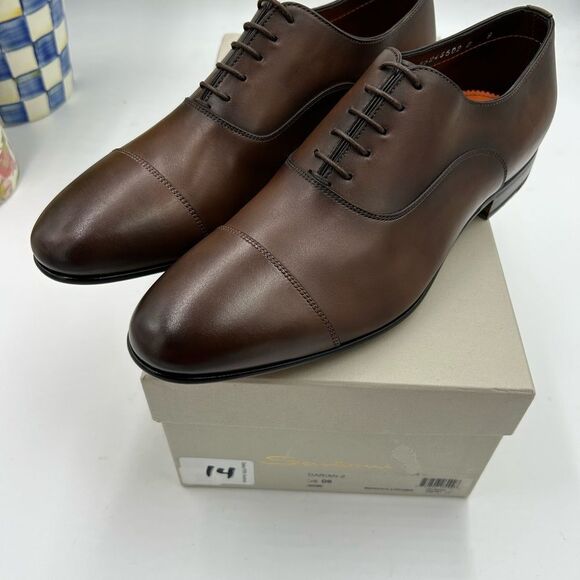 Men's Santoni leather cap toe Oxford size 9 US made in Italy cobbler soles - Picture 11 of 11